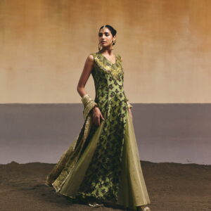 Green Iris Bloom Printed Anarkali Set