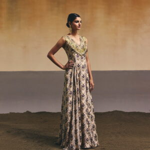 White Iris Printed Anarkali Set