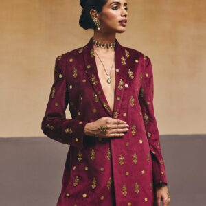 Burgundy Velvet Blazer Set