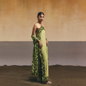 Green Velvet Long Kurta Set