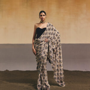 White Iris Printed Saree Set