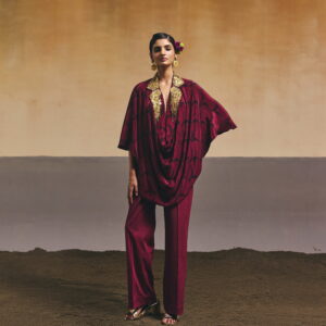 Burgundy Scallop Printed Blazer Cut Kaftan Top