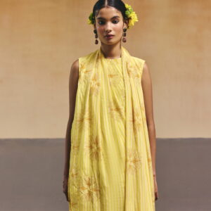 Yellow Dragonfly Printed Stole Kurta Set