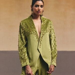 Green Velvet Blazer Set
