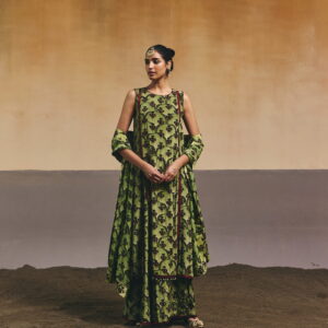 Green Iris Bloom Printed Long Kurta Set