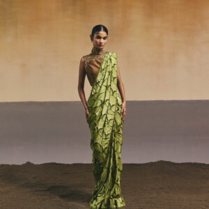 Green Scallop Printed Saree Set
