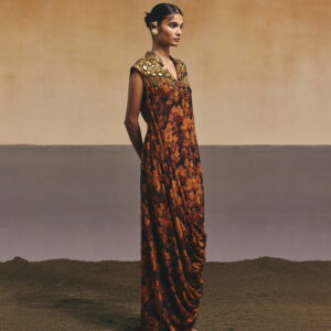 Yellow Mustard Printed Cowl Tunic