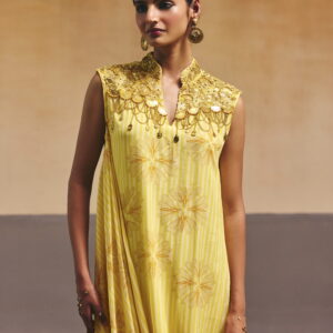 Yellow Dragonfly Printed Cowl Tunic