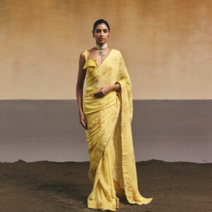 Yellow Dragonfly Printed Saree Set