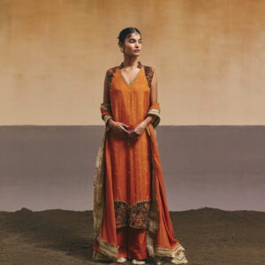Mustard Floral Printed Long Kurta Set